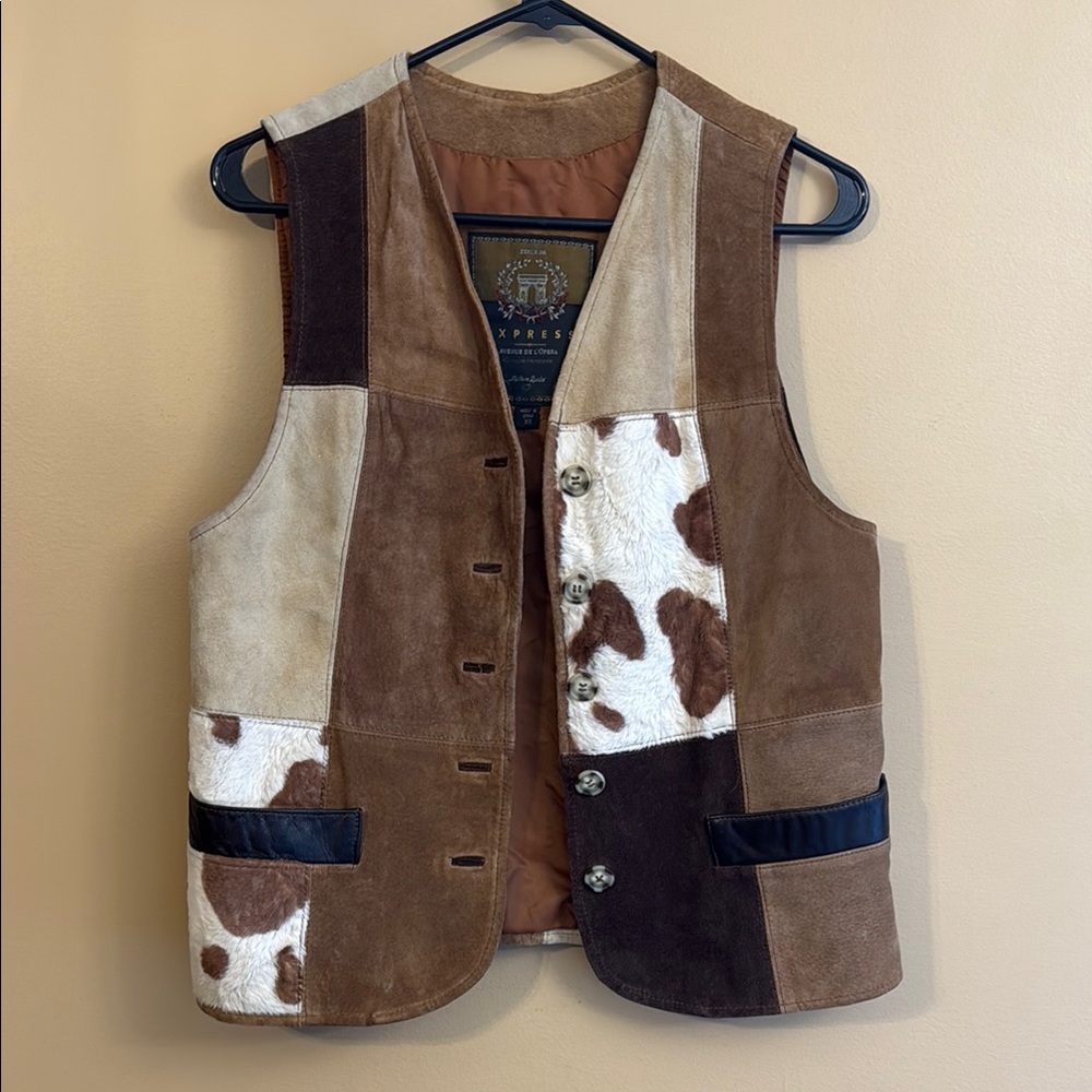 Patchwork Suede Vest with Cowhide Accents